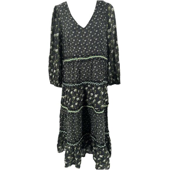 NWT Anthropologie Dress Maxi Cottage Core Green Floral Long Sleeve Tiers Ruffles - Picture 1 of 5